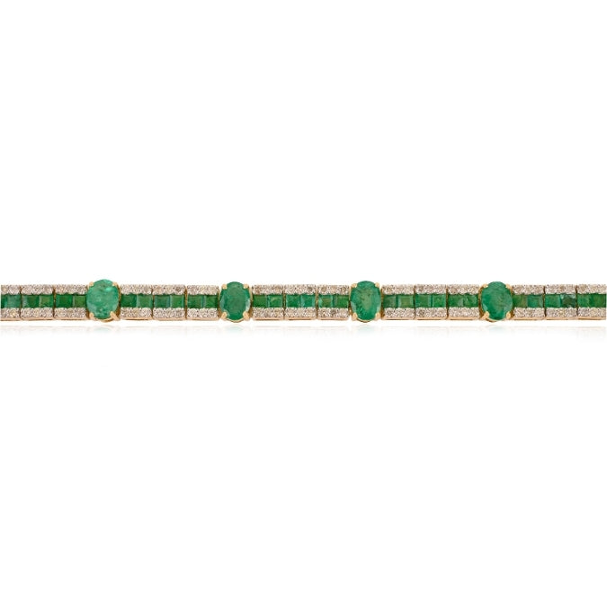 5.75 CTW Forest Green Emerald and Diamond Tennis Bracelet in 14k Gold Image