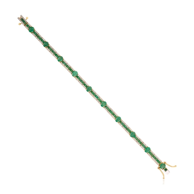 5.75 CTW Forest Green Emerald and Diamond Tennis Bracelet in 14k Gold