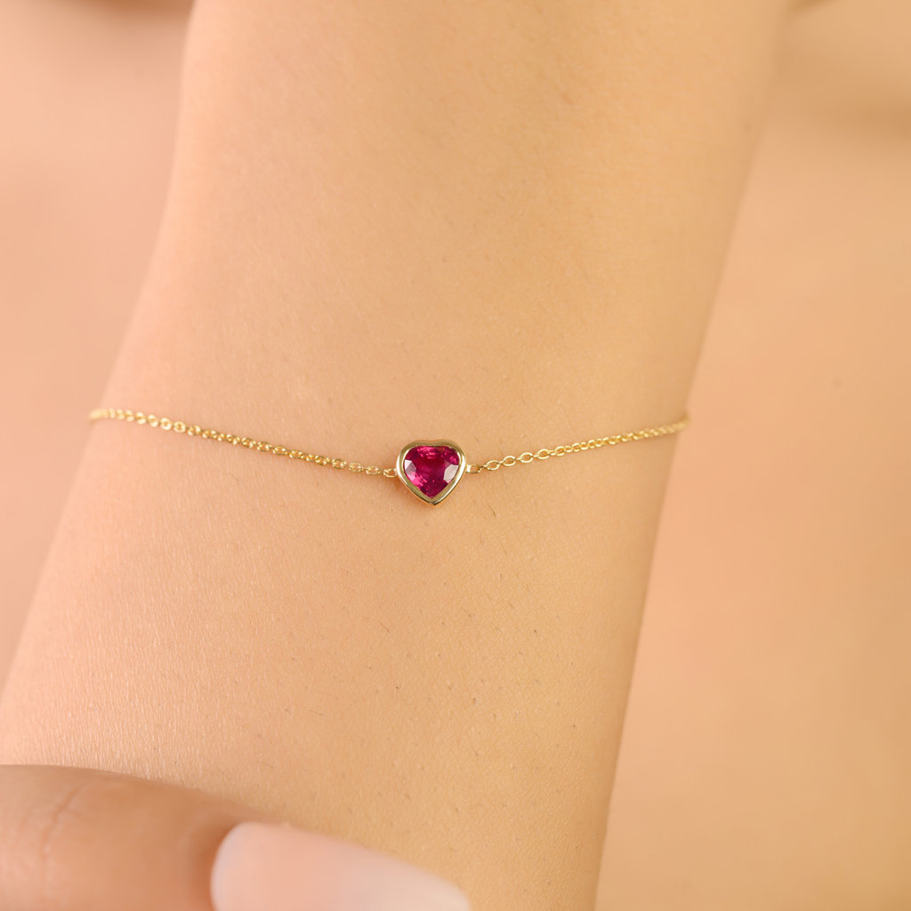 14K Heart Ruby Chain Bracelet For Love Image