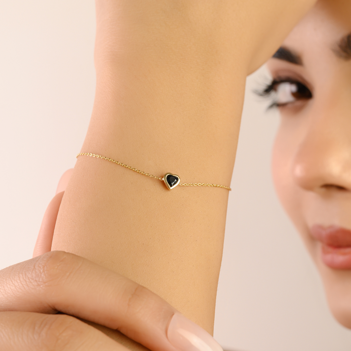 14K Deep Blue Sapphire Heart Chain Bracelet