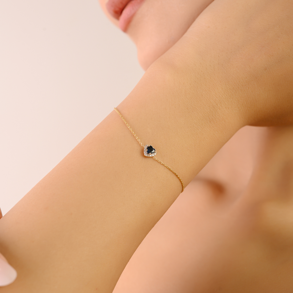 14K Heart Shape Cluster Diamond Sapphire Bracelet Image