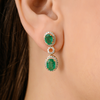 18K Modern Two-Tier Emerald Diamond Halo Drop Earrings Thumbnail