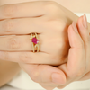 14K Floral Ruby Diamond Cluster Band Ring Thumbnail