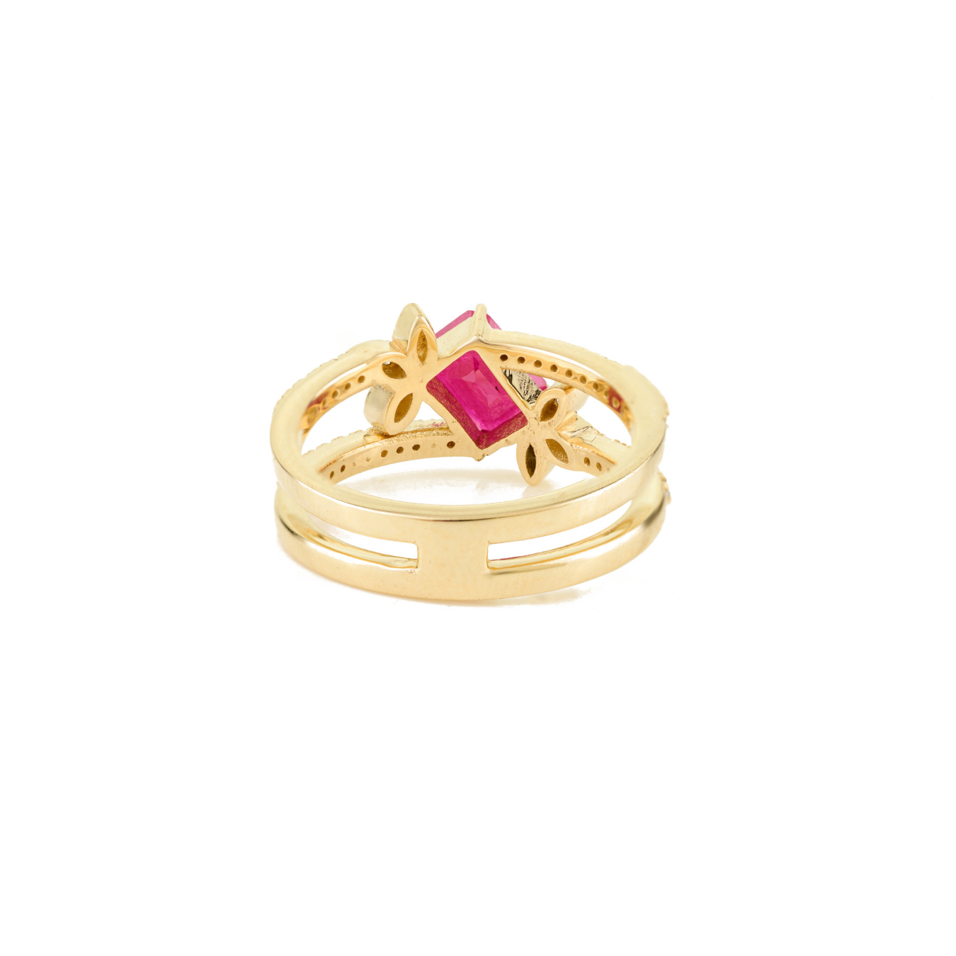 14K Floral Ruby Diamond Cluster Band Ring