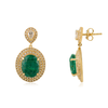 18K Double Halo Cluster Diamond Emerald Drop Earrings Thumbnail