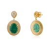 18K Double Halo Cluster Diamond Emerald Drop Earrings Thumbnail