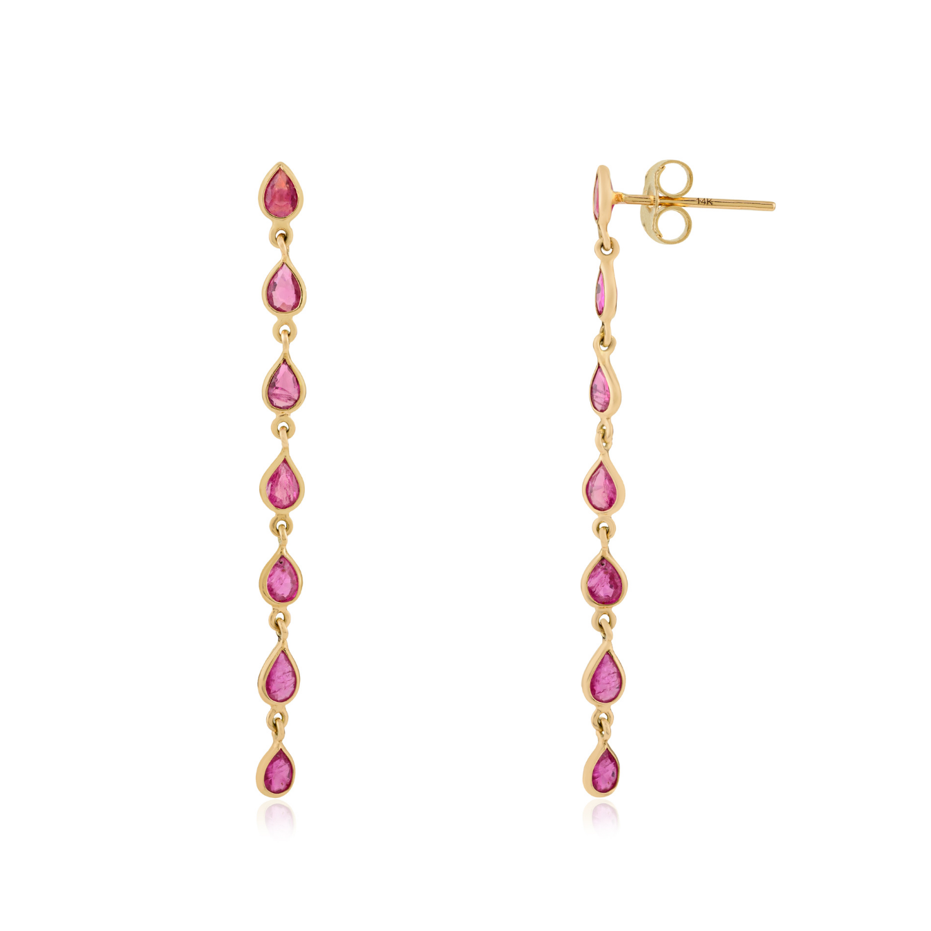 14K Long Pear Cut Ruby Linear Drop Earrings For Dinner