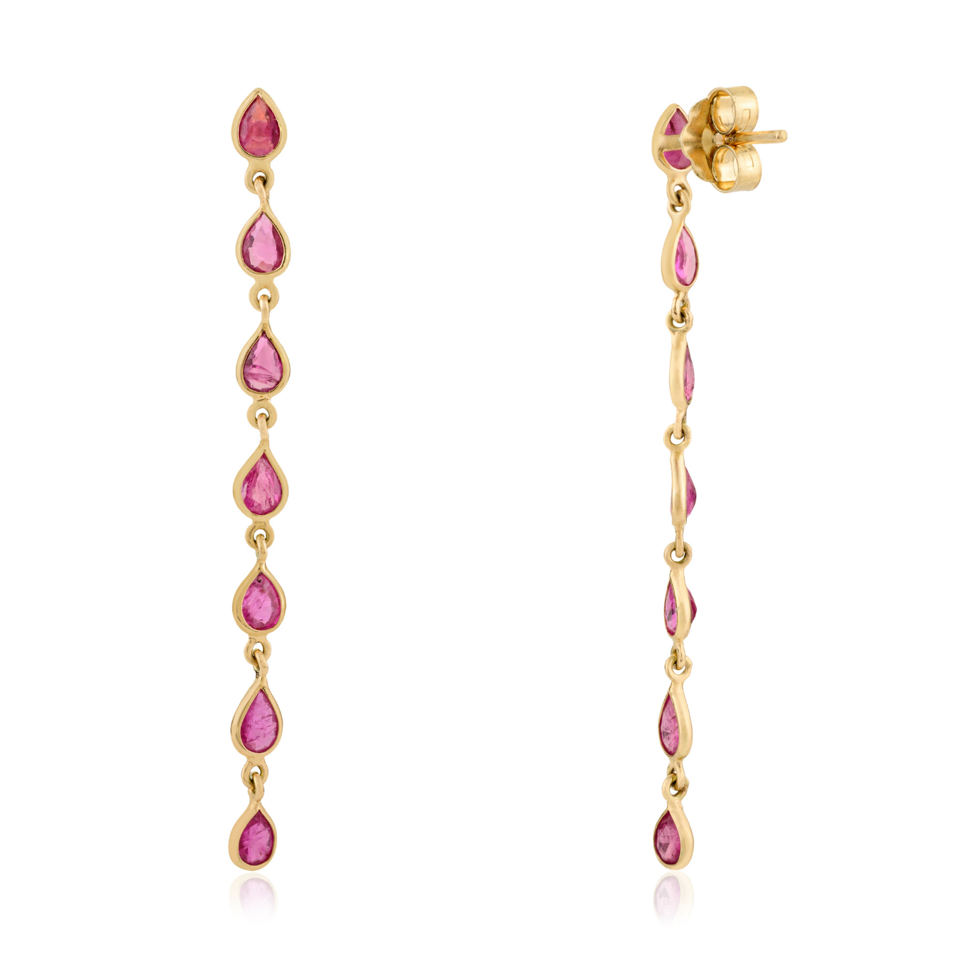 14K Long Pear Cut Ruby Linear Drop Earrings For Dinner