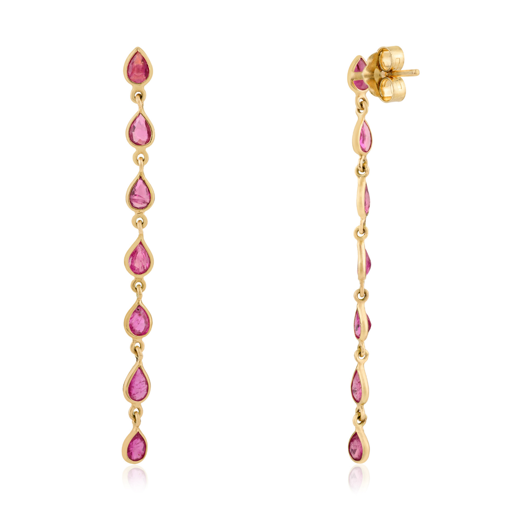 14K Long Pear Cut Ruby Linear Drop Earrings For Dinner Image