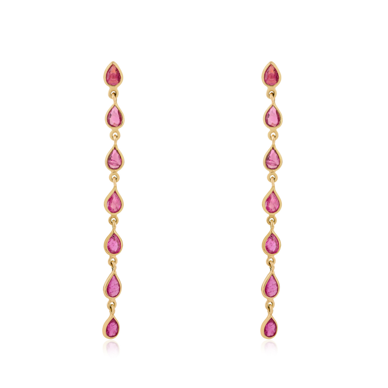 14K Long Pear Cut Ruby Linear Drop Earrings For Dinner