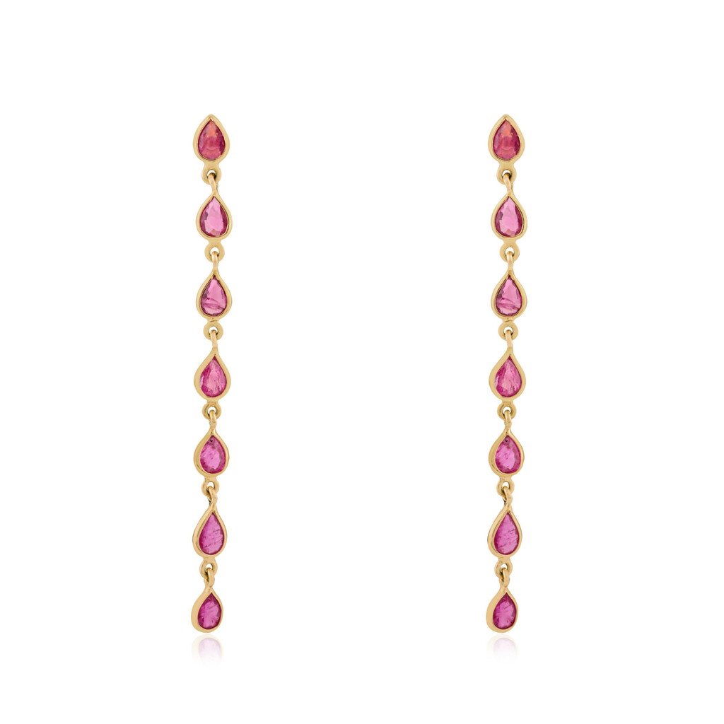 14K Long Pear Cut Ruby Linear Drop Earrings For Dinner Image