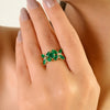 14K Gold Cluster Floral Emerald Diamond Art Deco Ring Thumbnail