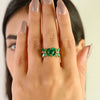 14K Gold Cluster Floral Emerald Diamond Art Deco Ring Thumbnail