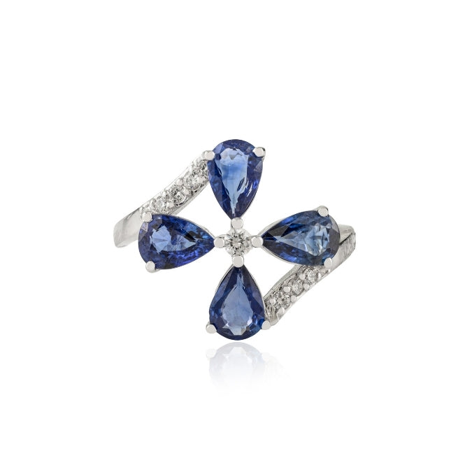 14K Gold Floral 1.58 Ct Sapphire Diamond Cocktail Ring Image