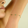 18K Gold Modern Emerald Station Chain Bracelet For Her Thumbnail
