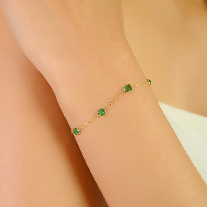 18K Gold Modern Emerald Station Chain Bracelet For Her Image