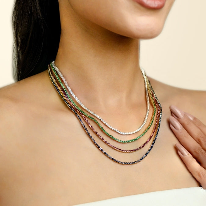 14K Gold Round Ruby 8.54 Carat Contemporary Tennis Necklace