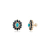 14K Gold Cluster Sapphire & Turquoise Halo Art Deco Earrings Thumbnail
