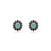 14K Gold Cluster Sapphire & Turquoise Halo Art Deco Earrings Thumbnail