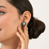 14K Gold Cluster Sapphire & Turquoise Halo Art Deco Earrings Thumbnail