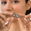 14K Gold Cluster Sapphire & Turquoise Halo Art Deco Earrings Thumbnail