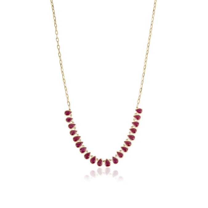 14K Gold Pear Cut Natural Ruby Statement Necklace Image