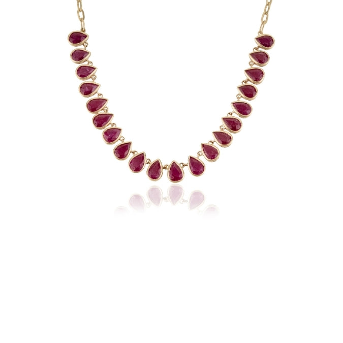 14K Gold Pear Cut Natural Ruby Statement Necklace