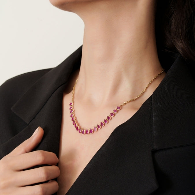 14K Gold Pear Cut Natural Ruby Statement Necklace Image