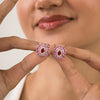 14K Gold Natural Pink Sapphire & Ruby Contemporary Stud Earrings Thumbnail