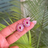 14K Gold Natural Pink Sapphire & Ruby Contemporary Stud Earrings Thumbnail