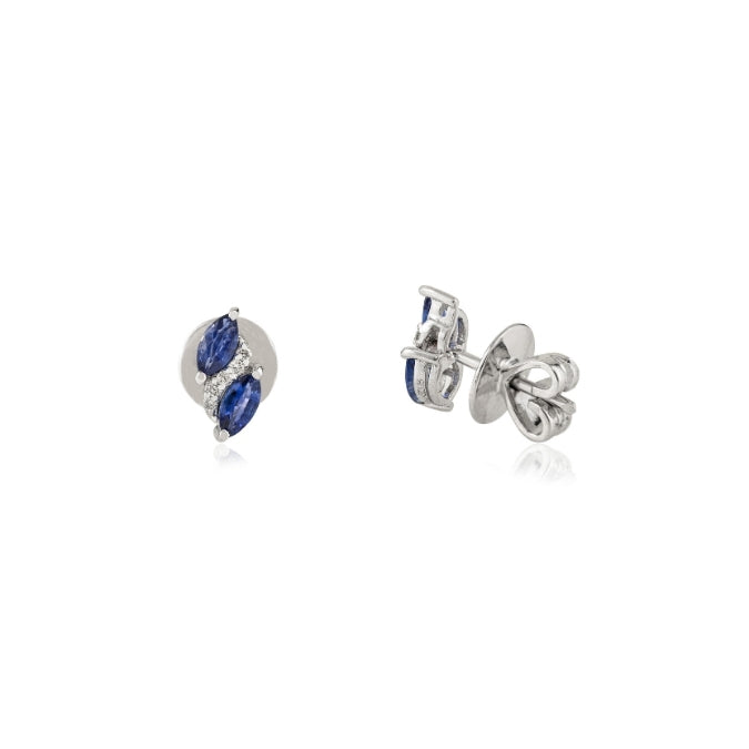 14K Gold Modern Sapphire & Diamond Stud Earrings Image