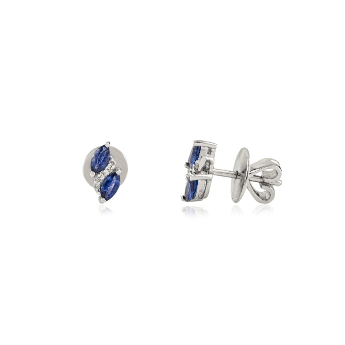14K Gold Modern Sapphire & Diamond Stud Earrings