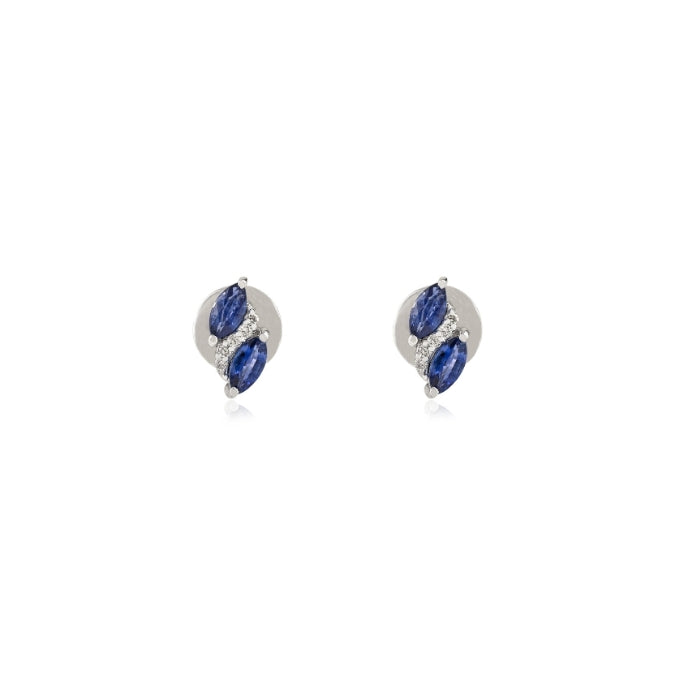 14K Gold Modern Sapphire & Diamond Stud Earrings Image