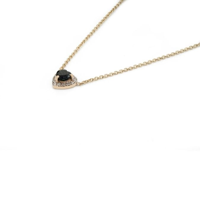 14K Yellow Gold Heart Sapphire Diamond Chain Necklace Image