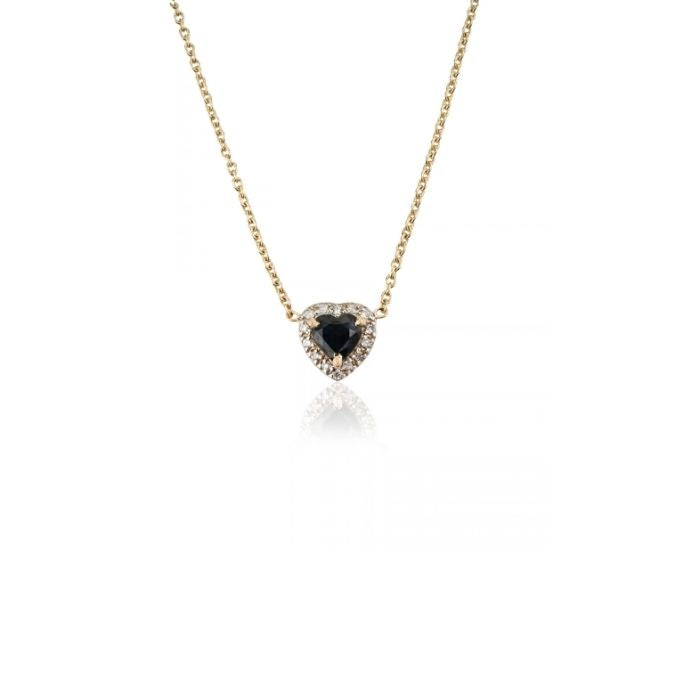 14K Yellow Gold Heart Sapphire Diamond Chain Necklace Image