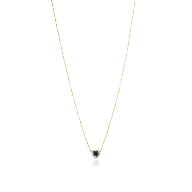 14K Yellow Gold Heart Sapphire Diamond Chain Necklace
