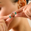 18K Gold Halo Diamond 1.36ct Octagon Emerald Stud Earrings Thumbnail