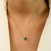 14K Gold Square Cut  1.51 ct Emerald Chain Necklace Thumbnail