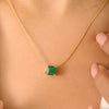 14K Gold Square Cut  1.51 ct Emerald Chain Necklace Thumbnail