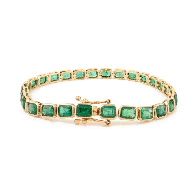 11.73ct Green Emerald Infinity Tennis Bracelet in 14k Yellow Gold Image