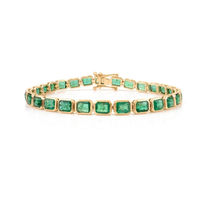 11.73ct Green Emerald Infinity Tennis Bracelet in 14k Yellow Gold Image