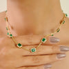 14K Gold Octagon 6.2 Ct Emerald & Diamond Halo Vintage Necklace Thumbnail