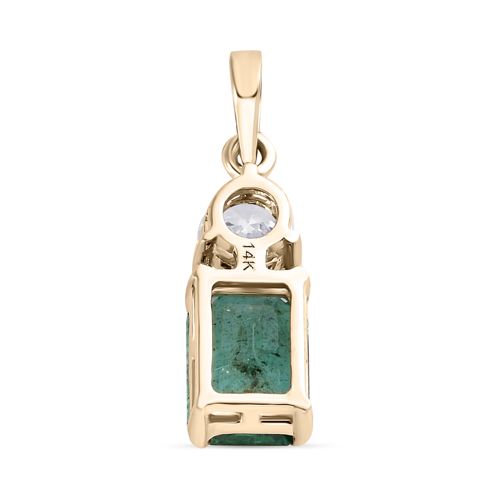 14K Gold Emerald Diamond Solitaire Pendant