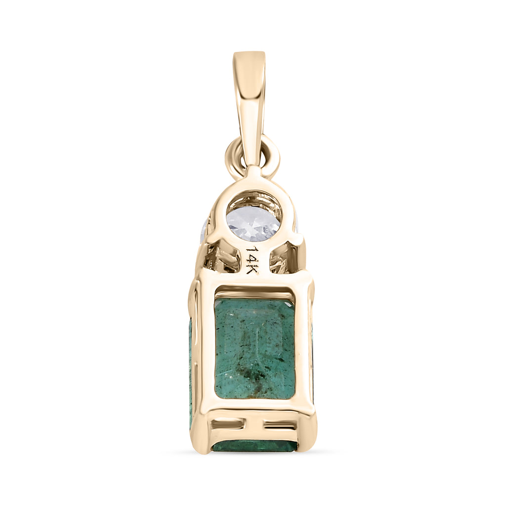 14K Gold Emerald Diamond Solitaire Pendant Image