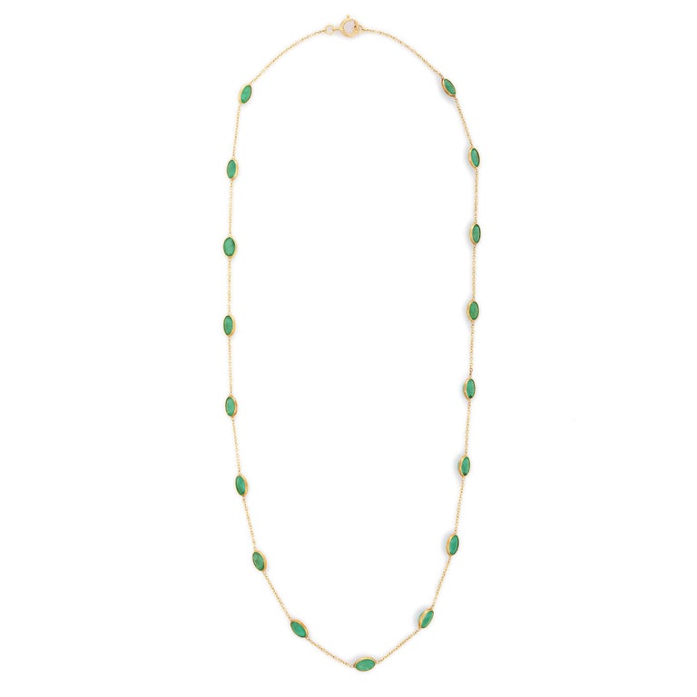 Modern 18K Yellow Gold Oval Cut 7.6 Ct Green Emerald Chain Necklace