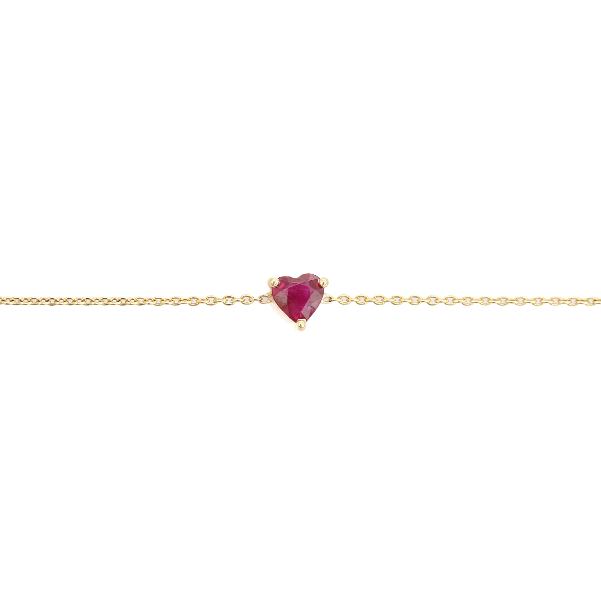 14K Natural Ruby Prong Set Heart Bracelet For Bridesmaids