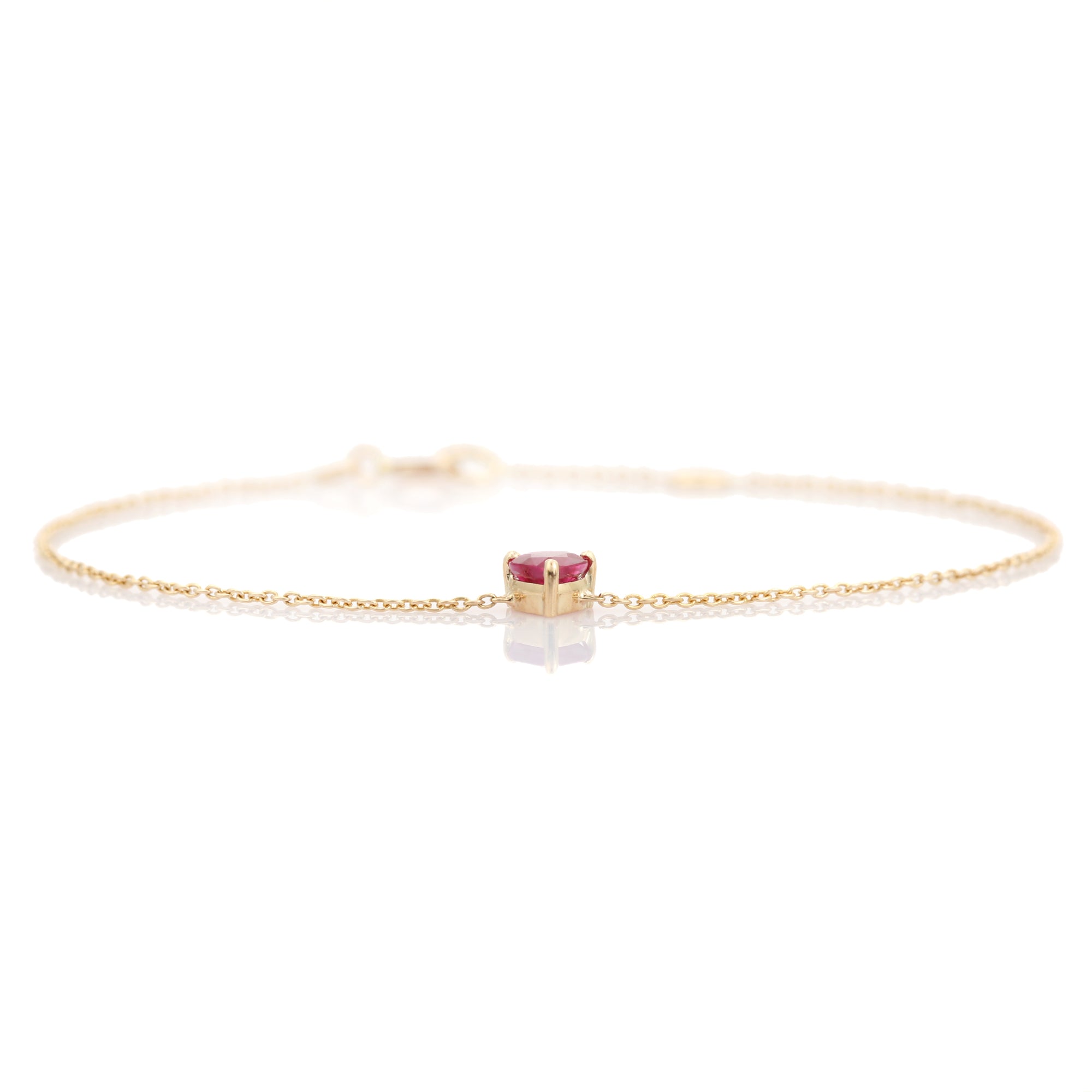 14K Natural Ruby Prong Set Heart Bracelet For Bridesmaids