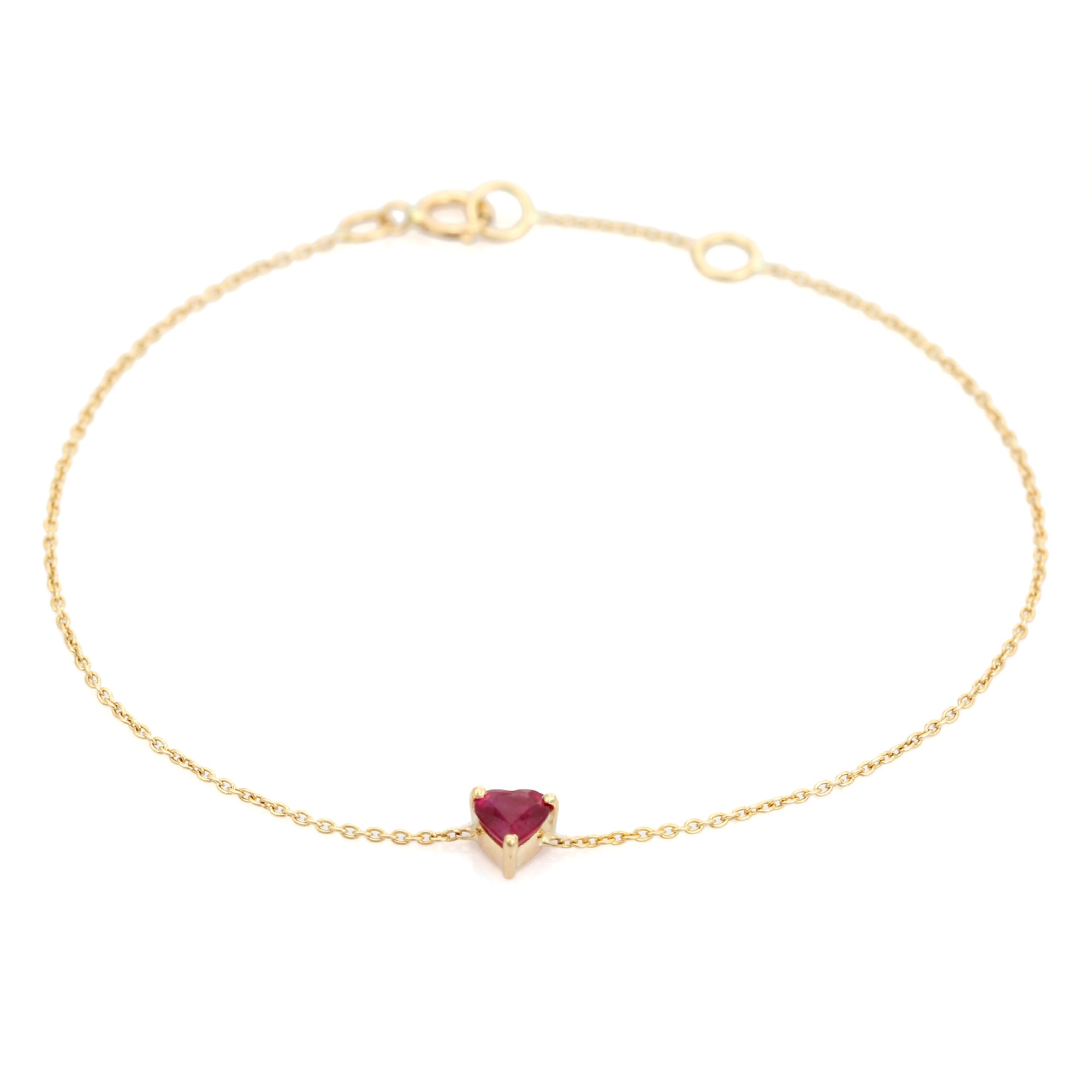 14K Natural Ruby Prong Set Heart Bracelet For Bridesmaids