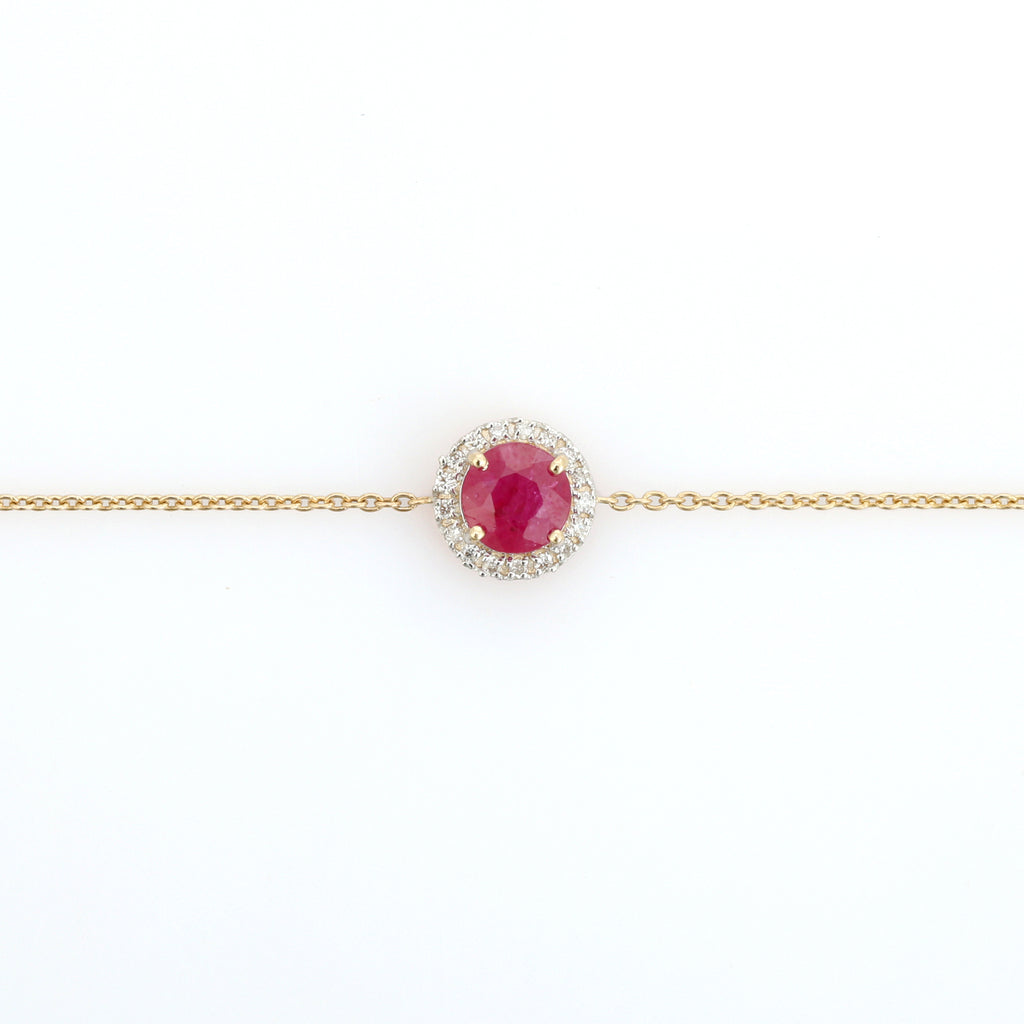 14K Art Deco Halo Diamond Cluster Ruby Bracelet Image