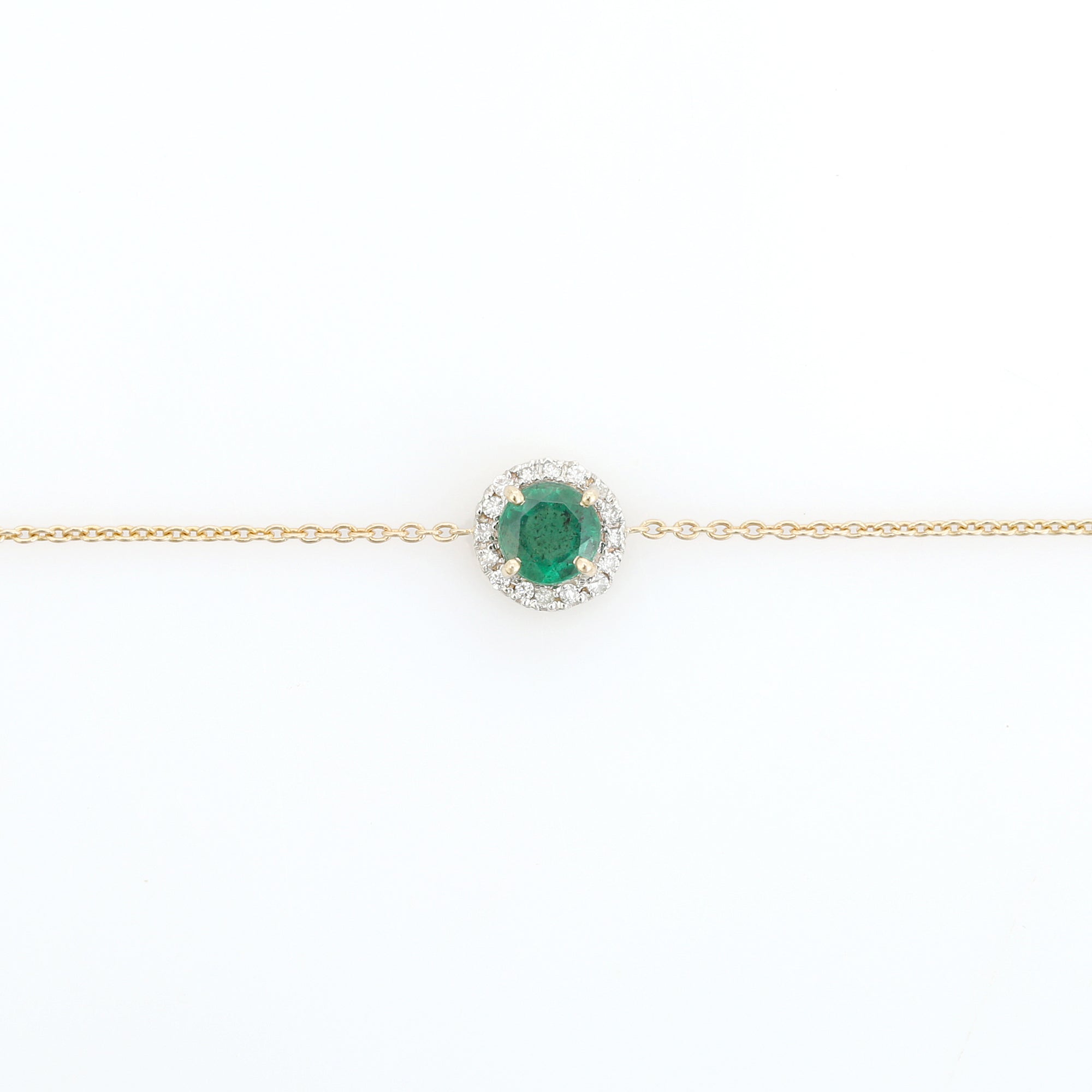 14K Modern Round Emerald Bracelet with Halo Diamonds